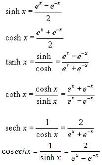 Integrals Of Hyperbolic Functions Web Formulas